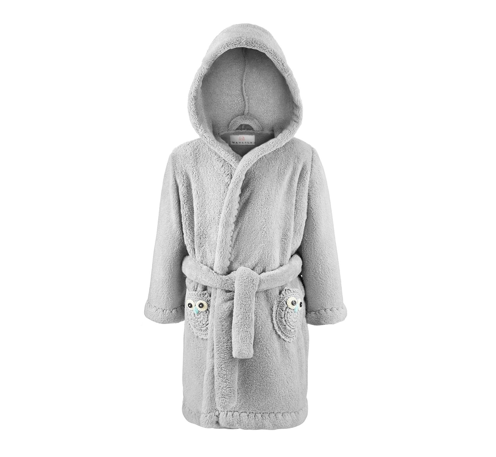 Bademantel Microfleece Grau Eule Grau