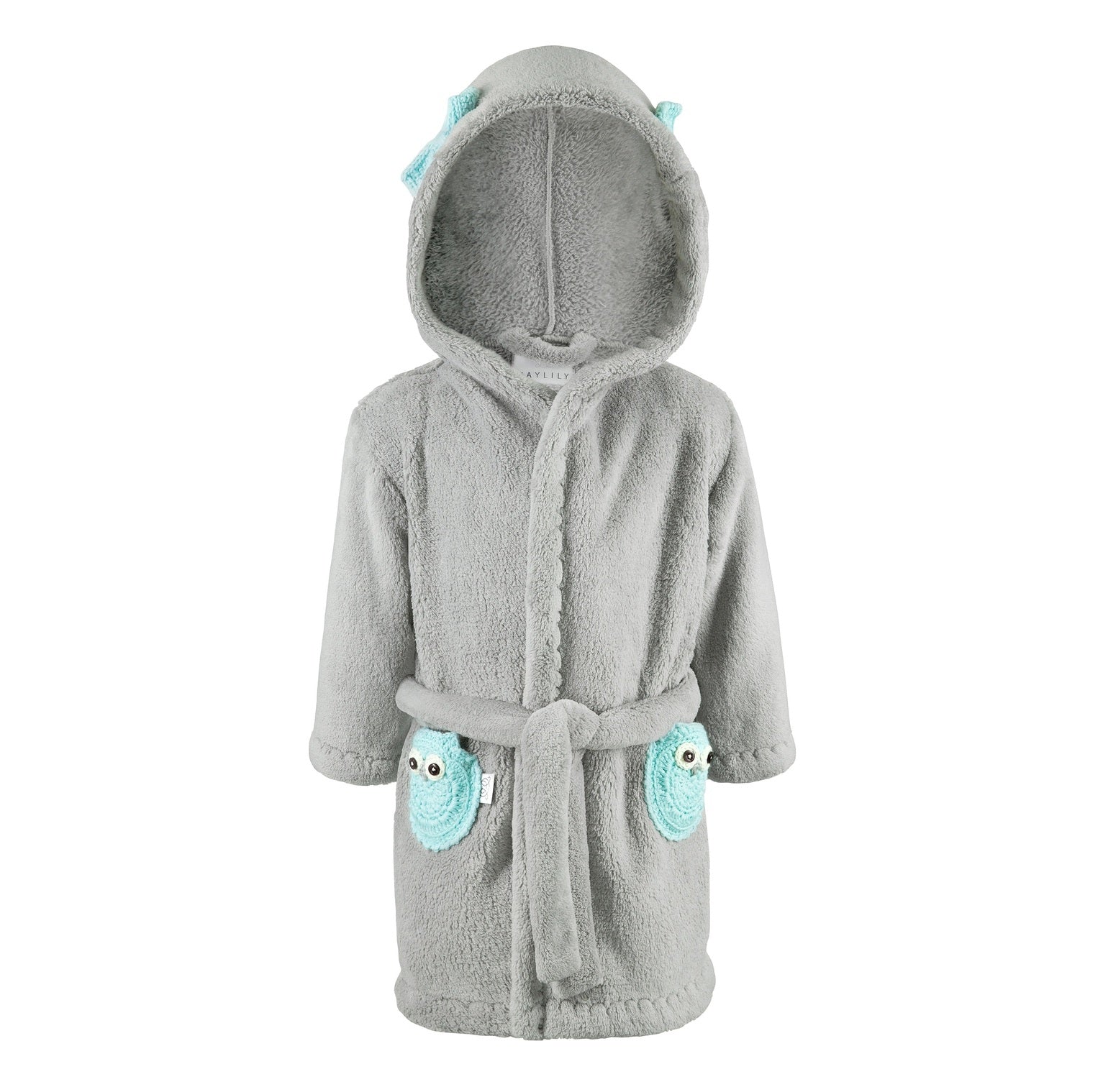 Bademantel Microfleece Grau Eule Mint