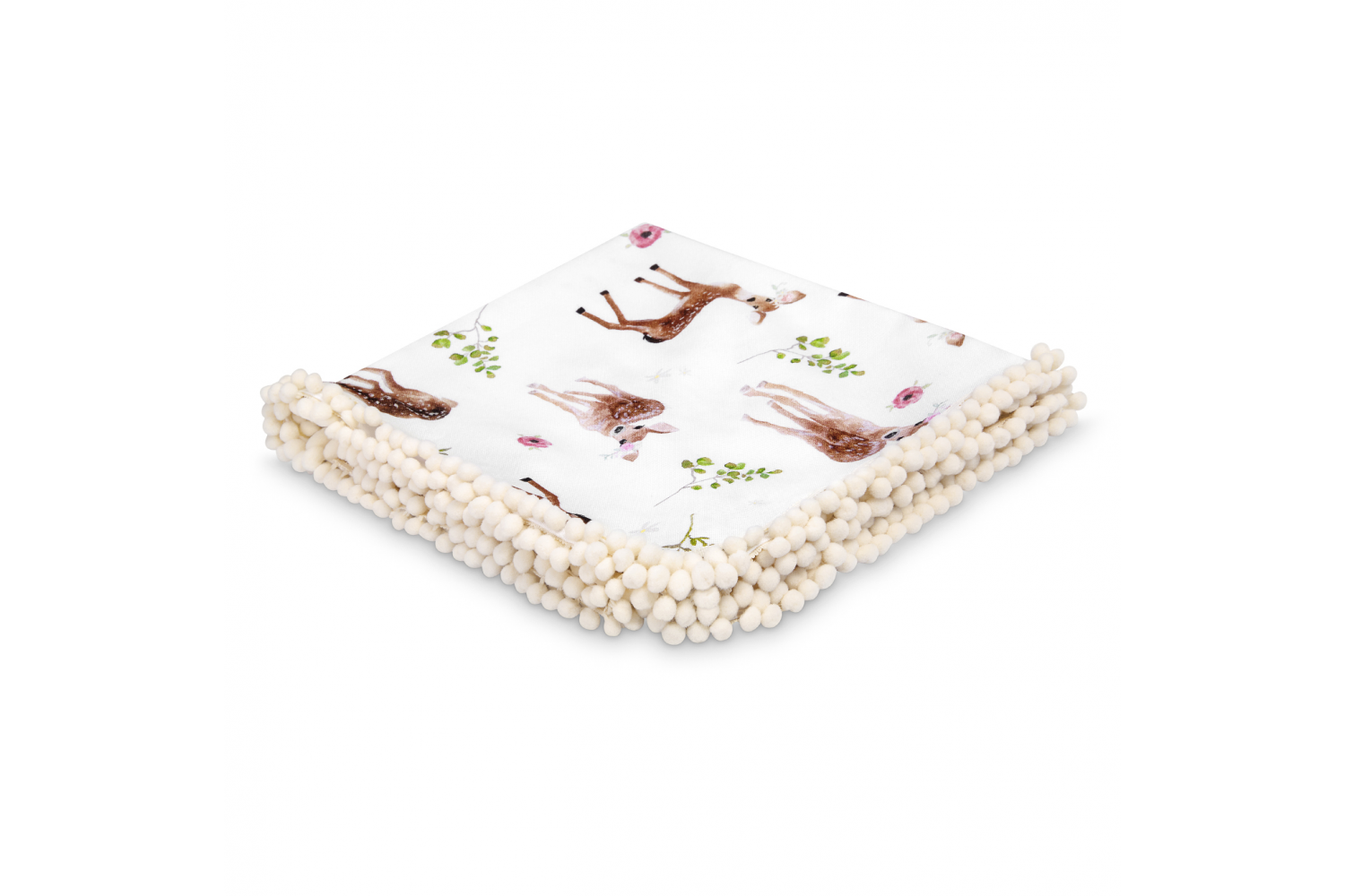 PomPom Swaddledecke Fawn White